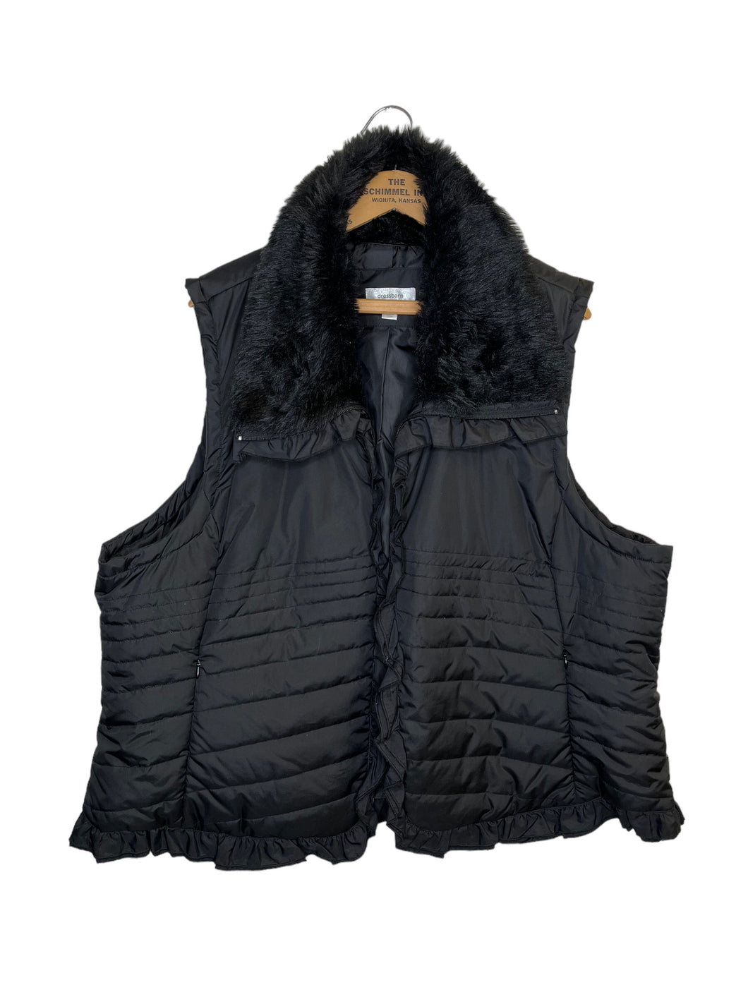 Size 22/24 Black Quilted Faux Fur Trim Vest